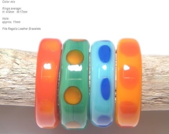 RINGS 45 Lampwork Ring Beads Handmade - Red Turquoise Orange Green  - Unusual fits Regaliz Set of 4