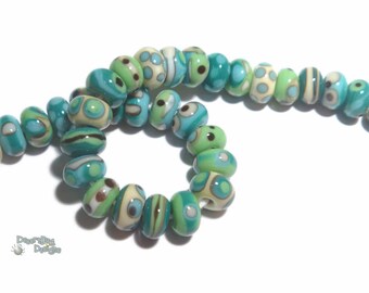 TEMPEST BABIES Handmade Lampwork Beads - Teeny Tiny Beads -  Ivory Turquoise Green Black - by Desert Bug Designs