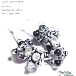 TUX and TIES Handmade Lampwork Beads Black and  White Bold Textured Set of 5