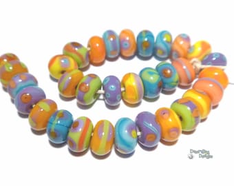 ISLAND BABIES Handmade Lampwork Beads - Purple Coral Blue Green Orange  - Teeny TINY Beads