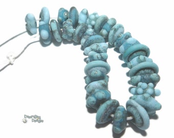 TURQUOISE BABIES Handmade Lampwork Beads - Turquoise Aqua Teal  - Matte Ancient Look   - Teeny Tiny !