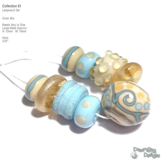 COLLECTION 53 Lampwork Bead Set Handmade Natural Ivory Blue Etsy