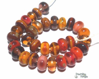 AUTUMN BABIES Handmade Lampwork Beads Red Orange Olive Gold Sienna Brown  TINY Beads - Desert Bug Designs