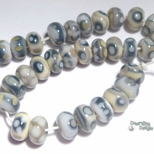 GLACIER BABIES  Lampwork Beads Handmade Tiny Little Ivory White Slate Denim Cool Colors  Set of 30