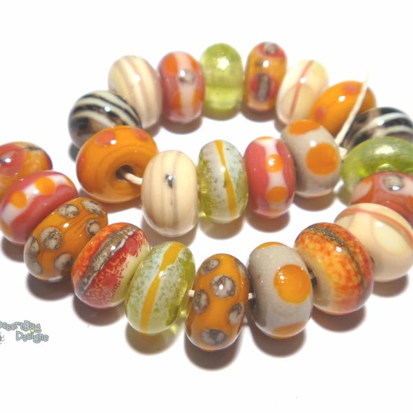 HARVEST Handmade Lampwork Beads Mix of Ivory Cream Coral Squash Gold + Warm Autumn Fall Colors