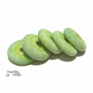 DISCS 46  Lampwork Bead Set Handmade - Lime Green Seafoam - Organic MATTE Soda Finish Discs  - 5 Beads