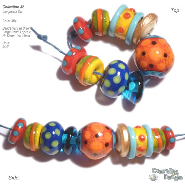 COLLECTION RAINBOW Lampwork Bead Set Handmade Natural Color Mix in Organic Design C32