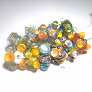 REEFSIDE Handmade Lampwork Bead Set in Purple Blue Turquoise Green Yellow Orange  Silver Set of 11
