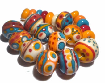 SUMMER BREEZE Lampwork Beads HandmadeIvory Coral Butternut Turquoise Light and Airy   Big Bold Free Flow Set of 23
