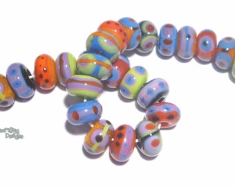 BOHO - Handmade Lampwork Beads  - Red Purple Green Periwinkle Black - Bright and Pretty  Colors - Organic
