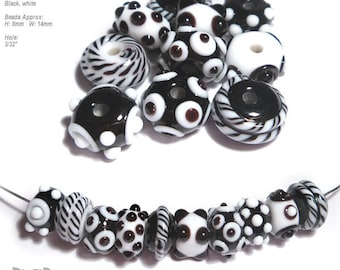 MIXERS 26  Lampwork Beads HandmadeBlack and White Mix  Great Accents  Set of 10