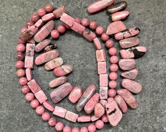 Rhodonite Beads | matched set • color coordinated • three shapes • jewelry making supplies [B007]