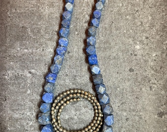 Lapis Lazuli Beads | graduated • faceted • pyrite spacers included • jewelry making supplies [B009]