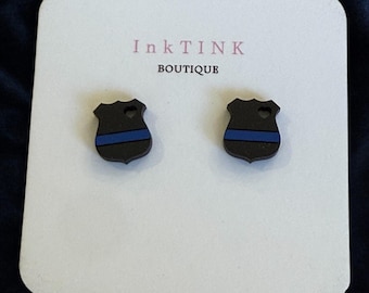 Thin Blue Line Police Badge Earrings