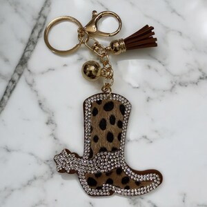 Leopard Print Rhinestone Boot Keychain