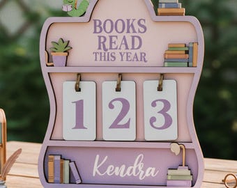 Custom Name Book Read This Year Counter, Personalized Bookshelf Tracker Sign, Bookworm Reading Tracker Gift, Cute Bookish Home Decor