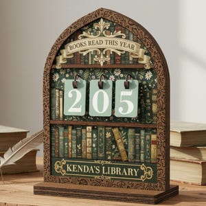 Custom Name Vintage Floral Wooden Books Tracker Sign, Personalized Book Read This Year Counter, Book Lover Gift, Aesthetic Library Decor