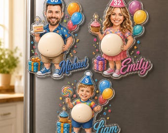 Custom Photo Birthday Silicone Squishy Belly Acrylic Fridge Magnet, Personalized Birthday Gift For Dad Grandpa, Funny Happy Birthday Gift