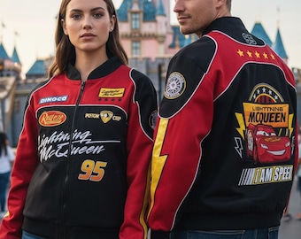 Blouson aviateur Cars Lightning McQueen Disney Pixar, veste de course Piston Cup Racing, veste unisexe Disney