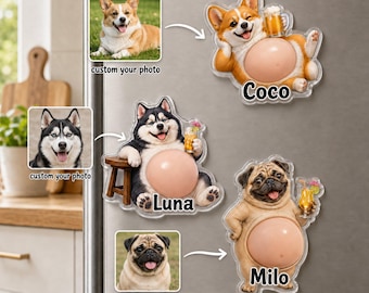 Custom Pet Photo Squishy Belly Beer Fridge Magnet, Personalized Chubby Dog Belly Magnet, Silicone Squishy Puppy Decor, Gift for Pet Lovers