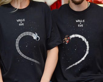 Disney Pixar Wall-e + Eve Half Heart Matching T-shirt, Wall-e & Eve Valentine Shirt, Gift For Him Her, Wedding Anniversary, Disneyland Trip