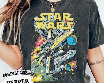 Disney Star Wars Vintage Comic Tee, Retro Galactic Graphic Shirt, Star Wars Day May the 4th Fan Gift, Jedi Force Shirt