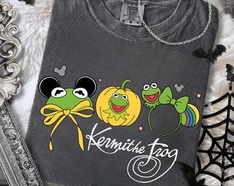 Funny Kermit The Frog Headband Coquette Bow T-shirt, Disney Kermit Pumpkin Shirt, The Muppets Halloween Tee, Disneyland Spooky Season Outfit