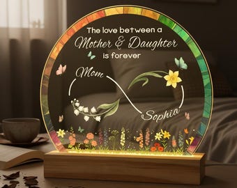 Personalized Mom Birth Flower Infinity LED Night Light, The Love Between Mother And Daughter Is Forever Lamp, Mother's Day 2026 Gift