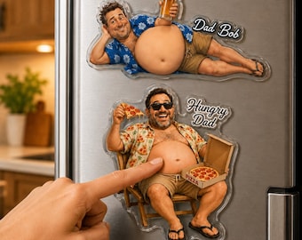 Personalized Funny Daddy Face Squishy Belly Fridge Magnet, Custom Dad Photo Squeeze Magnet,  Father's Day Gift For Husband, Kitchen Decor