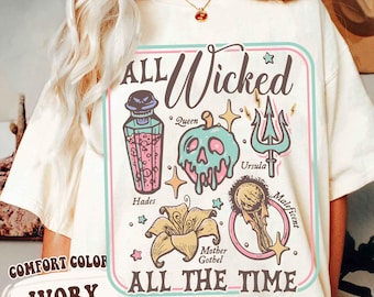 Disney Villains Icon Collage Shirt, Hades Evil Queen Ursula Maleficent Mother Gothel All Wicked All The Time Tee, Disney Vilians Trip Outfit