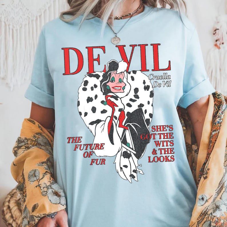 Vintage Cruella De Vil Magazine Cover T-Shirt, Disney 101 Dalmatians Villain Shirt, Magic Kingdom Outfit, Disneyland Girl Trip Matching Tee image 12