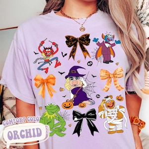 Retro Muppets Halloween Coquette Bow T-Shirt, Miss Piggy Kermit Fozzie Animal Gonzo Tee, The Muppets Character Tee, Disney Halloween Tee