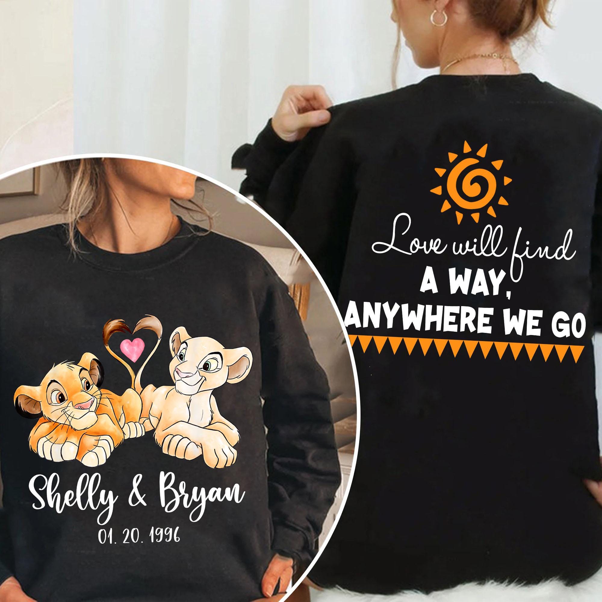 Two Sided Custom Name The Lion King Couple Matching T-shirt, Simba And Nala Shirt, Disney Valentine, Wedding Anniversary, Gift For Him Her