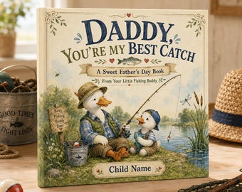 Libro de fotos personalizado para papá aficionado a los patos con su compañero de pesca, cuento "Papá, eres mi mejor captura", regalo para el Día del Padre 2026, recuerdo para papá pescador.
