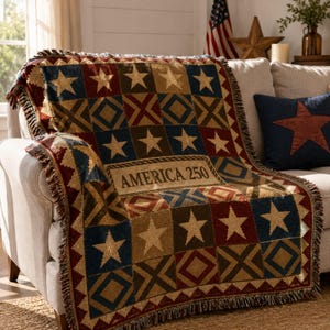 Koloniale Patchwork-Amerika-250-gewebte Decke, Quilt-Block-Muster Vaterländischer Überwurf, 1776–2026 Semiquincentennial Decor, 4. Juli Geschenk