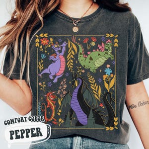 Disney Mushu Maleficent Elliot Figment Dragon T-Shirt, Vintage Disney Dragon Floral Tee,  Funny Dragon Shirt, Disneyland Family Trip Shirt