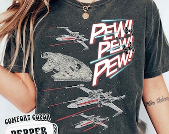 Disney Vintage Star Wars Starship Battle Shirt, Pew Pew Pew Tee, Jedi Force, Dark Side, Lightsaber Fan Gift, Retro Star Wars Shirt