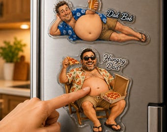 Personalized Funny Daddy Face Squishy Belly Fridge Magnet, Custom Dad Photo Squeeze Magnet, Christmas Gift For Husband, Kitchen Decor