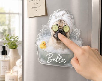 Custom Pet Photo Funny Bathroom Art Nose Anti-Collision Acrylic Fridge Magnet, Dog Reading Newspaper On Toilet Magnet, Pet Lover Gift