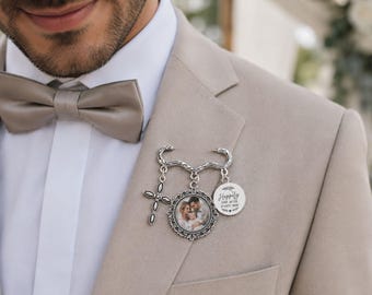 Personalized Wedding Photo Charm Pin, Memorial Brooch for Bride and Groom, Custom Photo Keepsake for Wedding Bouquet, Remembrance Gift