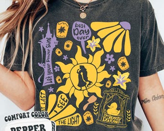 Disney verstrickt Rapunzel Boho Groovy Blumen T-Shirt, kuscheliges Entlein Shirt, Disney verstrickt Shirt, Disney Prinzessin T-Shirt, Disney Girl Trip T-Shirt