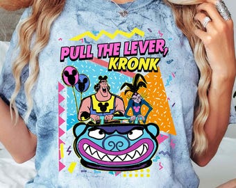 Camiseta vintage "Pull the Lever Kronk Comfort Blast", divertida camiseta de Yzma de "El Emperador y sus Locuras" de Disney, atuendos de parques temáticos de Disney