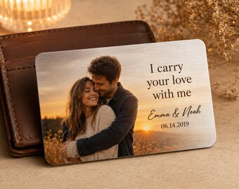 Personalized Couple Photo Metal Wallet Card, Custom Anniversary Wallet Insert, Long Distance Gift For Husband Boyfriend