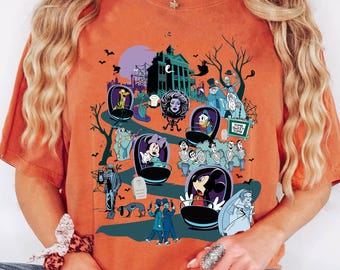 Retro Mickey & Friends Haunted Mansion T-Shirt, Doom Buggy Madame Leota Hitchhiking Ghosts Tee, Spooky Season Shirt, Disney Halloween Tee