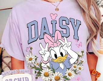 Disney Daisy Duck Flower Portrait T-shirt, Vintage Daisy Duck Shirt, Gift For Girl, Cute Disney Bestie Matching Tee, Disneyland Girl Trip
