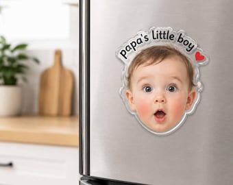 Custom Baby Face Photo Acrylic Magnet, Personalized Baby Photo Portrait Fridge Magnet, Cute Gift For Dad Mom Grandpa Grandma