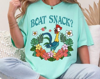 Retro Disney Moana Hei Hei Floral T-Shirt, Boat Snack Hei Hei Tee, Hei Hei Chicken Flower Shirt, Moana Princess Tee, Girls Trip Disney Shirt