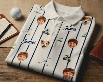 Custom Name & Kid Photo Face Polo Golf Shirt, Best Dad By Par Polo Shirt, Personalized Fathers Day Gift, Golfing Gift For Husband Golfer