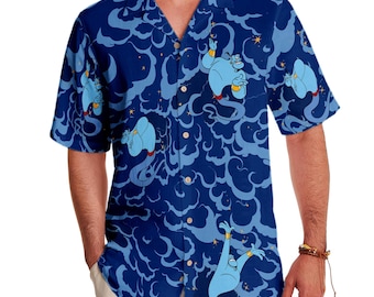 Disney Aladdin Genie Cloud Arrt Hawaiian Shirt, Genie Friends Button Up, Disneyworld Shirt, Disneyland Shirt, Disney Family Trip