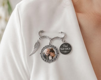 Custom Wedding Photo Charm Pin, Personalized Memorial Brooch for Bride, Bouquet Memory Keepsake with Photo Charms